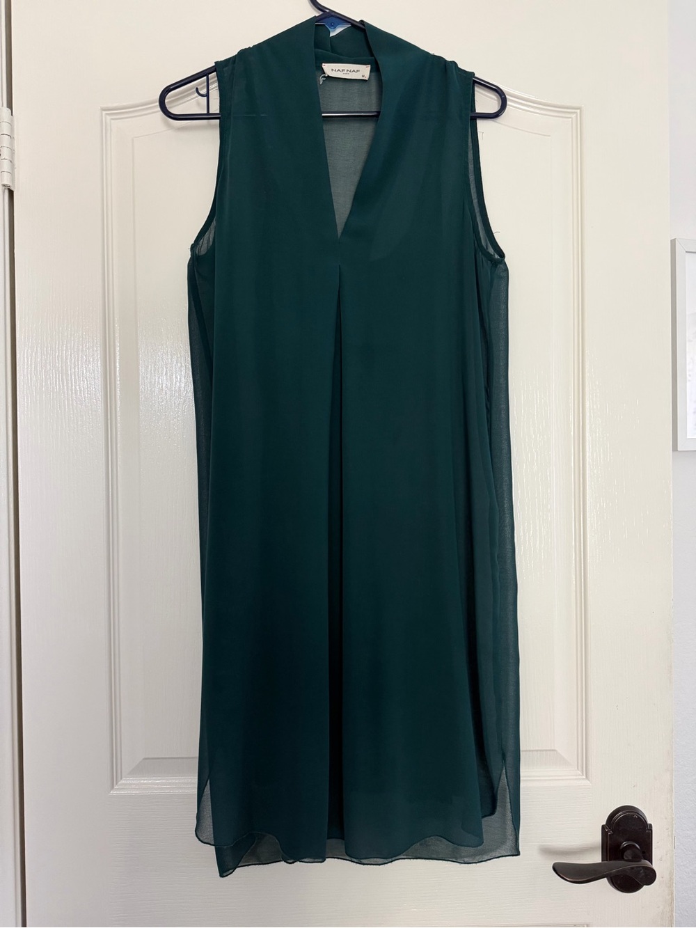 NAF NAF Sleeveless V-Neck Shift Dress in Deep Green Teal